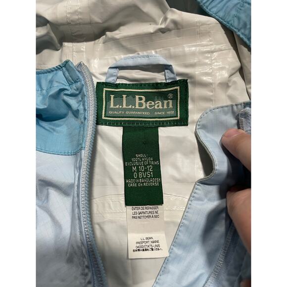 LL Bean Rain Coat Wind Breaker Lightweight Hooded Girls Medium 10-12 Blue 0 BVS1 - Picture 2 of 16